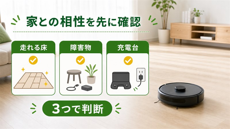 ルンバが走れる床・障害物・充電台を確認する3つの判断ポイント