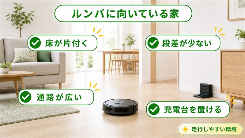 ルンバに向いている家の床・段差・通路・充電台の条件