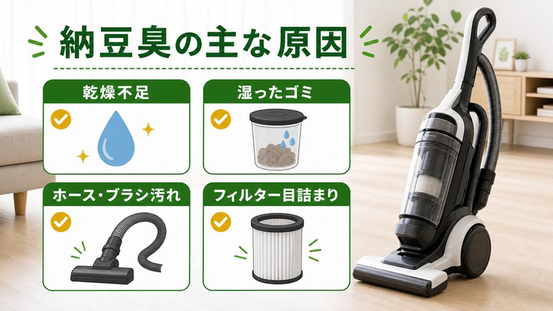 掃除機が納豆臭くなる乾燥不足・湿ったゴミ・汚れ・目詰まりの原因