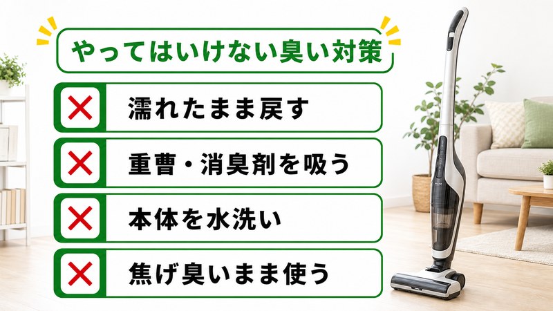 掃除機の臭い対策で避けたい濡れた部品・重曹・水洗い・継続使用